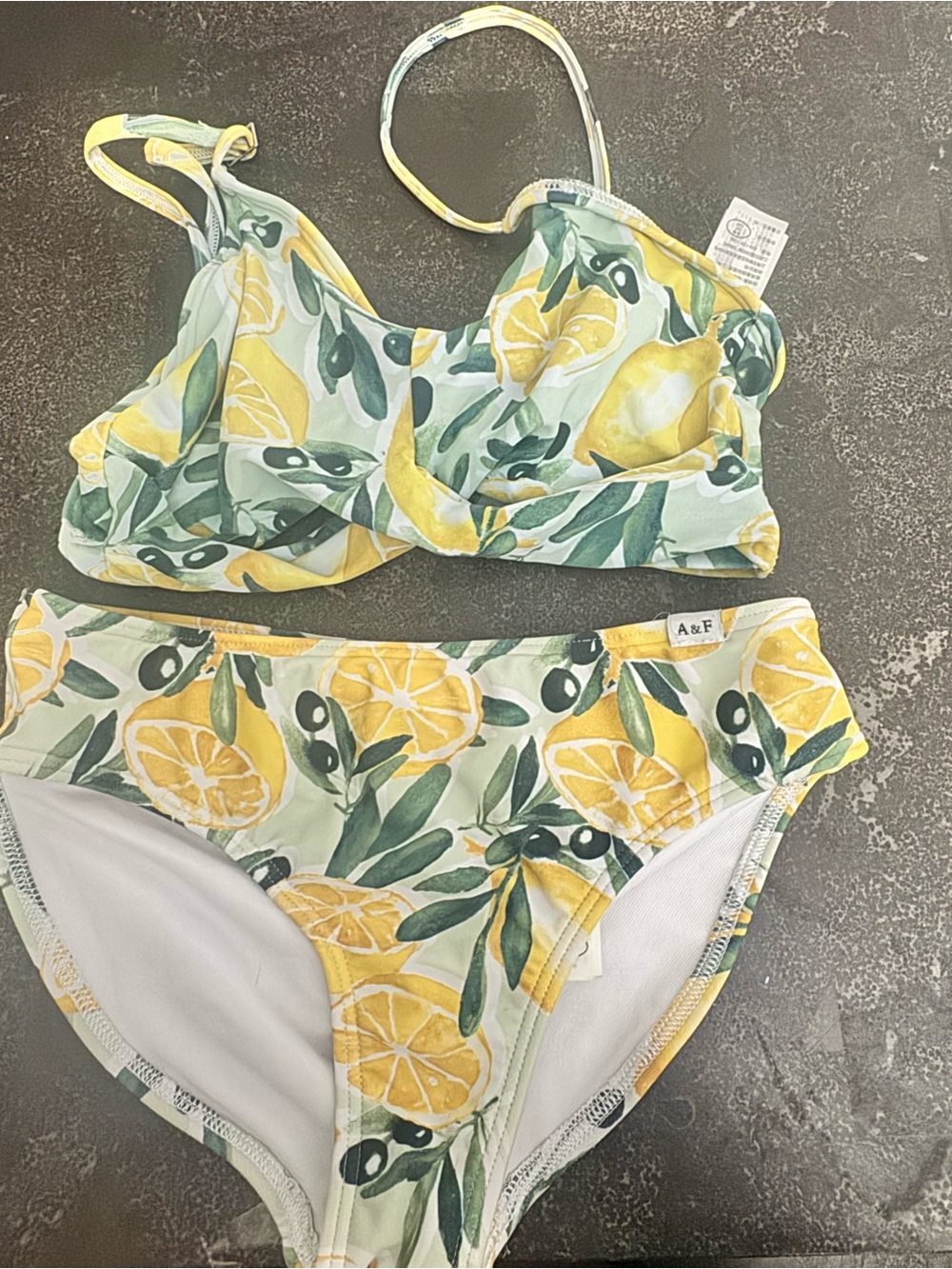 abercrombie kids Yellow & Green Lemon Print Two-Piece Swim Set
